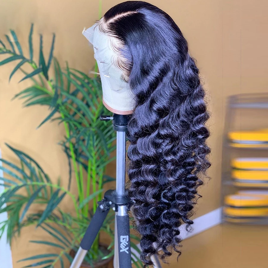 

26 Inch Long 180% Density Natural Hairline Deep Wave Lace Front Synthetic Wig for Black Women BabyHair Glueless Heat Resistant