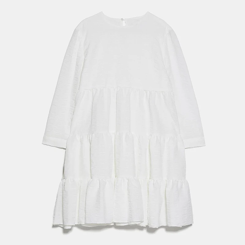 Женское свободное пляжное платье повседневное Белое Мини Платье с круглым