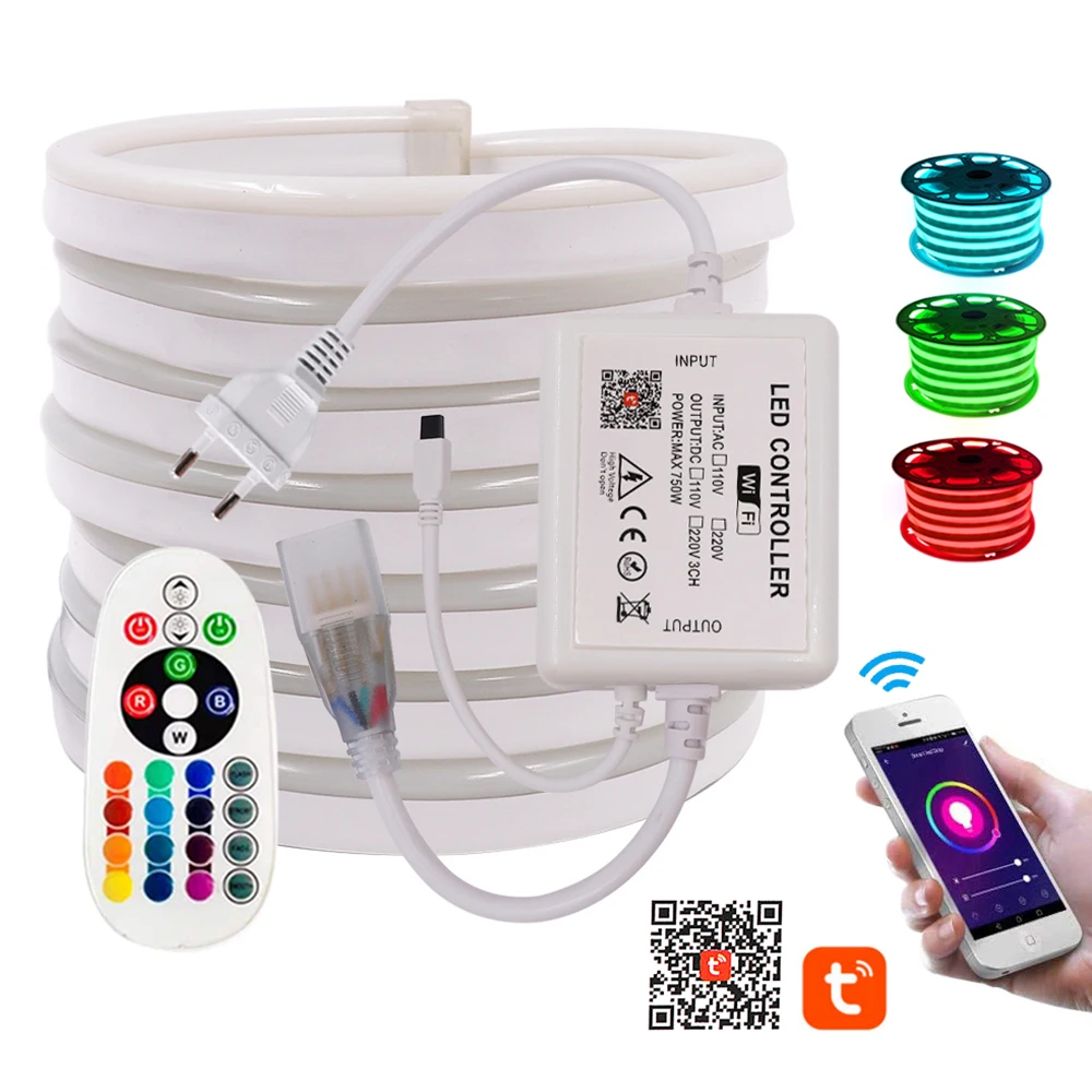 

WIFI Control RGB Neon Strip Lamp EU UK AU 220V US 110V SMD 5050 Flexible Ribbon LED Neon Rope Light