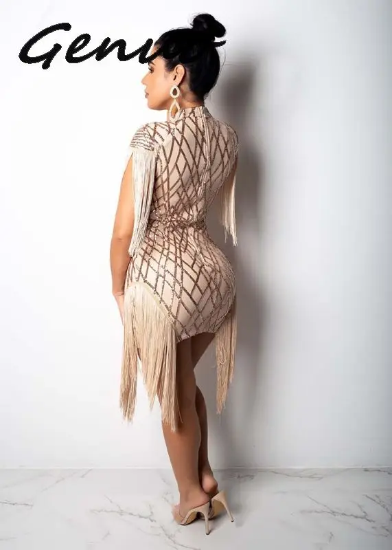 Женское платье-мини с бахромой рукавом-накидкой | Женская одежда