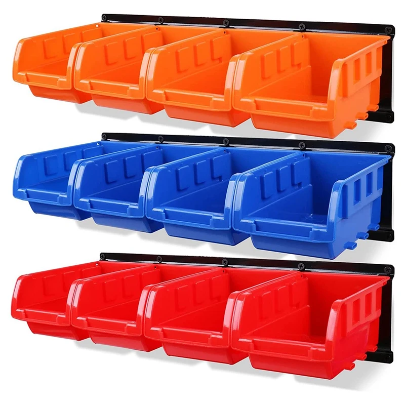 

12PC Bin Wall Mounted Storage Bins Parts Rack Organizer Garage Plastic Shop Tool, Tools For Men Tools Gift