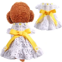 noble hollow dress princess puppy clothes bowtie flying sleeve white tutu skirt summer cat dog shirt dresses for weeding party l