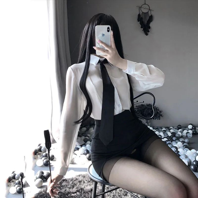 

Miss Secretary Costume Erotic Women Sexy Lingerie Teacher Cosplay Mini Skirt For Schoolgirl Uniform Roleplaying Blouse Outfit