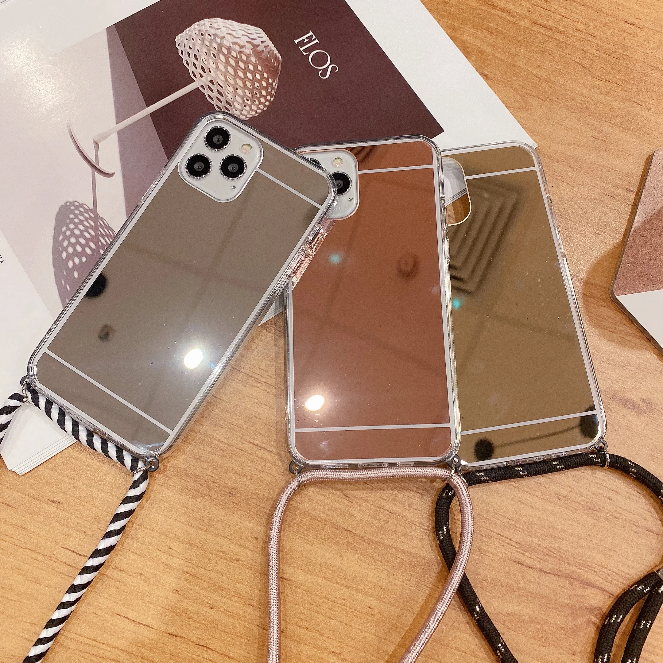 phonecase Fashion Make Up Mirror Phone Case for iPhone 12 Mini 11 Pro XS Max XR 7 8 Plus Necklace Cord Chain Hanging Rope Crossbody Cover peel case