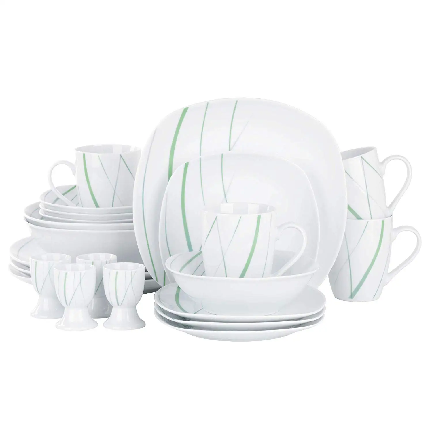 Acheter VEWEET – Service De Table En Porcelaine Blanche De 22 Pièces, Avec 4 Coquetiers, Tasse, Bol, Assiette à Dessert, Assiette à Dîner Et 2 Saladier, AVIVA