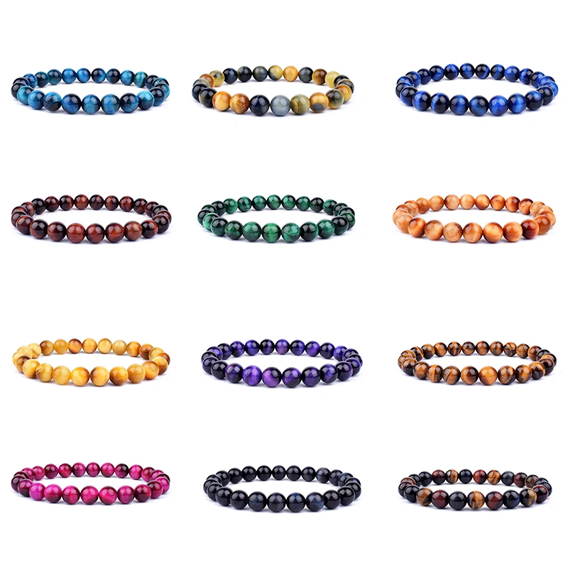 Браслеты из натурального Тигрового Глаза для мужчин и женщин, нитка из камня 6-8-10 мм, браслеты