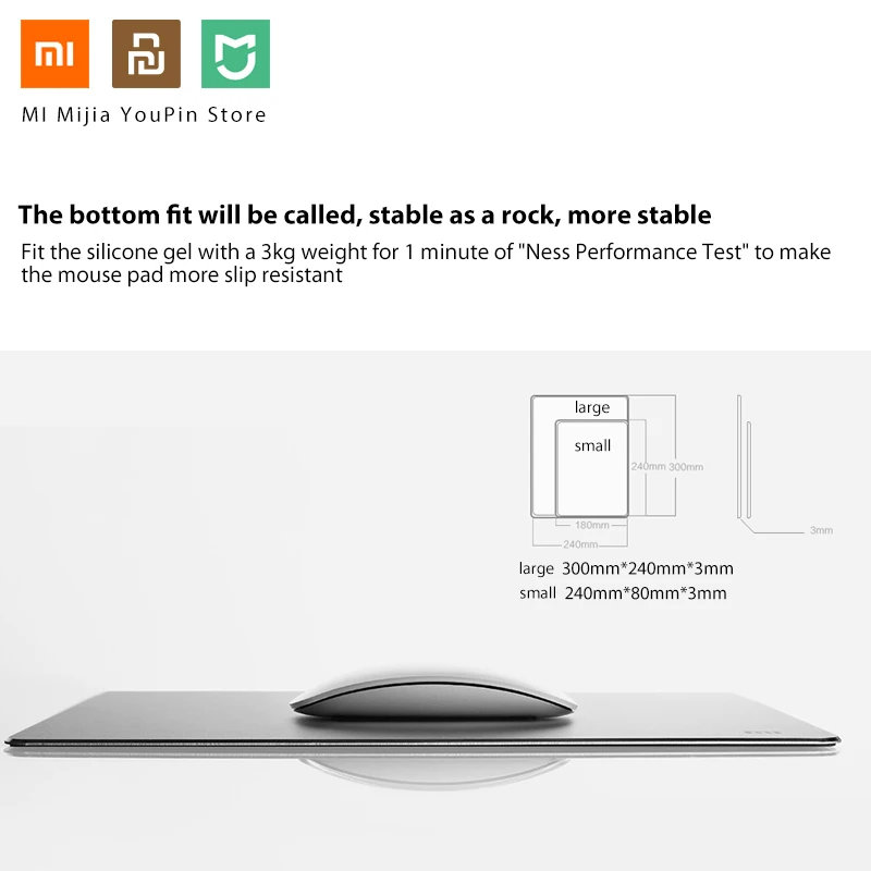 Xiaomi Mi, оригинальные коврики для мыши из металлического алюминиевого сплава, противоскользящий тонкий коврик для мыши, ПК, компьютера, ноутбука, 300*240*3 мм/240*180*3 мм