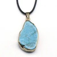 exquisite gilded edge pendant necklace high quality natural stone blue turquoise charms for women casual party jewelry gifts
