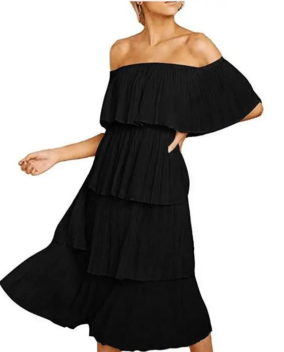 JuneLove Boho Loose Cake Summer Women Dress 2020 Elegant Beach Off Shoulder Holiday Sexy Ruffle Strapless Midi | Женская одежда