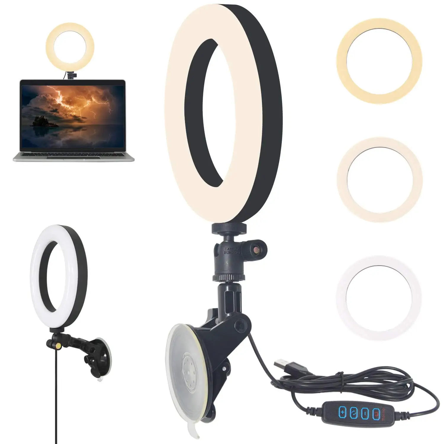 

Webcam Lighting for Video Conferencing, USB LED Ring Light for Laptop, Computer Monitor, Desk, Wall and Mirror with Suction Cup