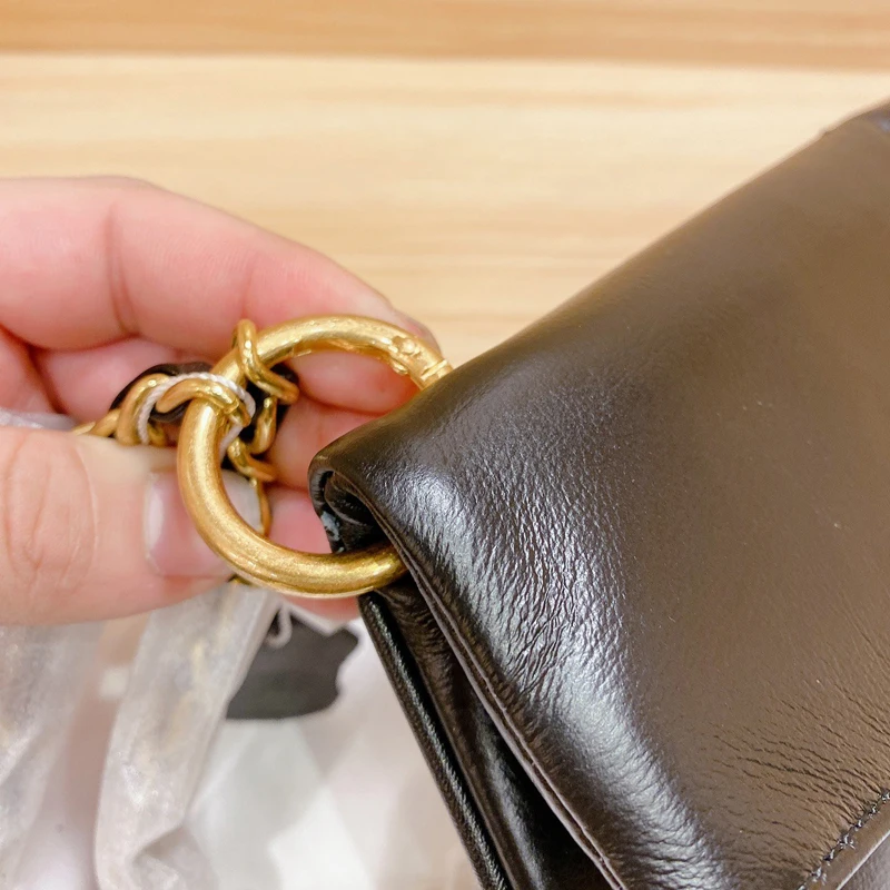 

New Leather Bags for Women Chain Bag with Logo Fashion Simple and Versatile Folding Single Shoulder Messenger Bag