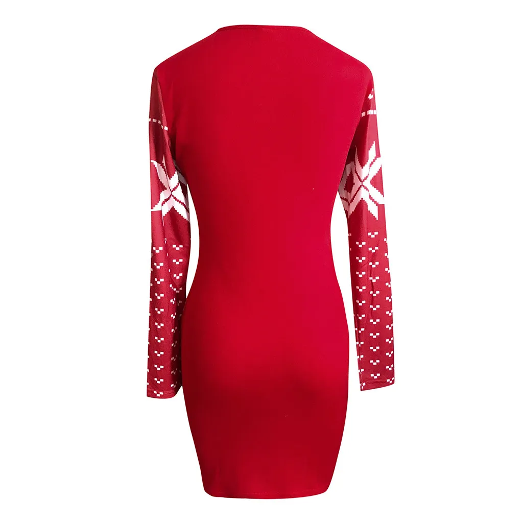 Женское рождественское мини-платье женское платье-джемпер с длинным рукавом