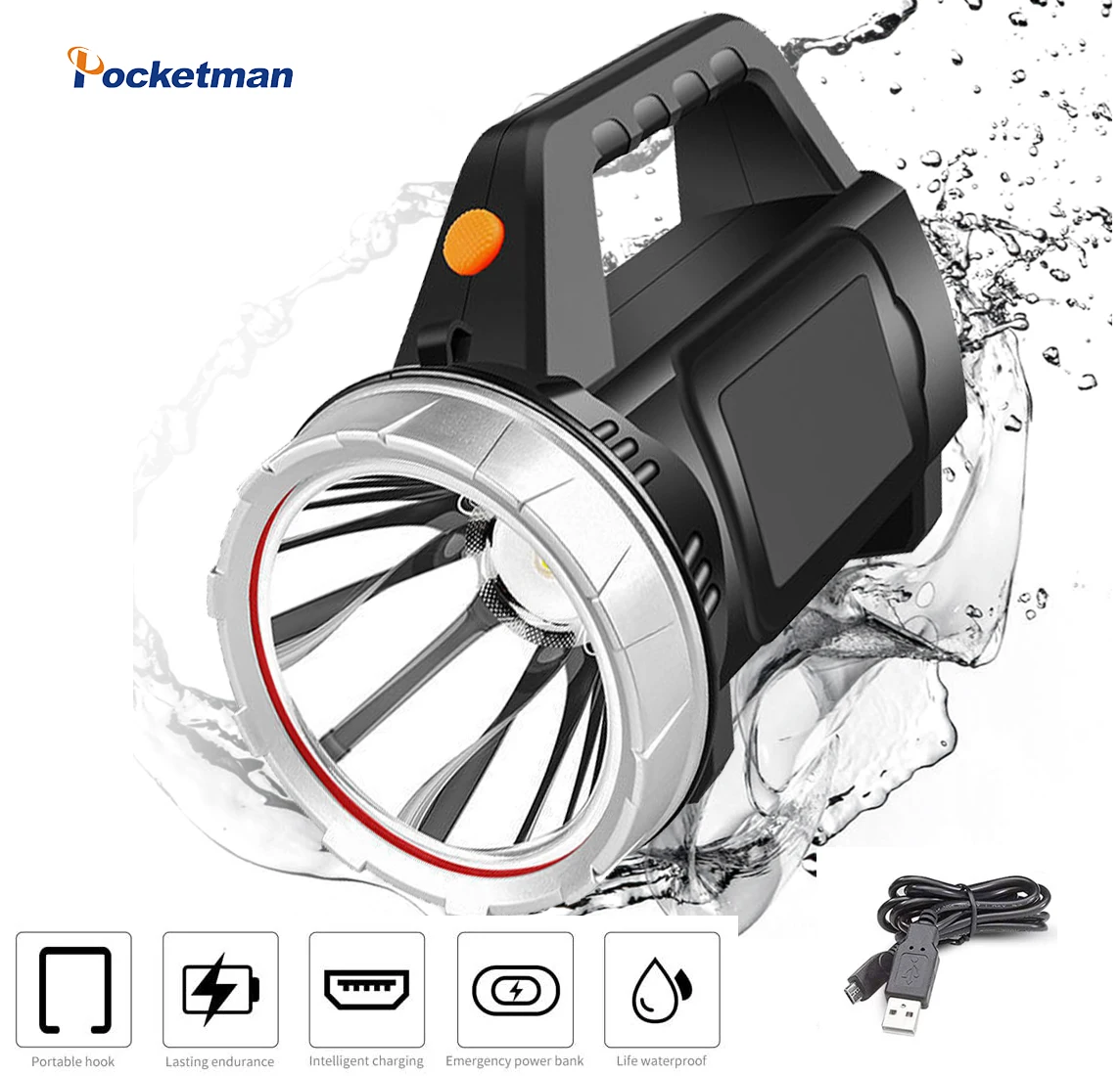

Portable Searchlight,Outdoor 300W Strong light Long-Range Spotlight Hand Light Lanterna With Built In Battery Shoulder Strap