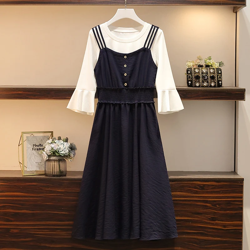 Женский комплект из двух предметов размера плюс 5XL белый шифоновый топ с круглым