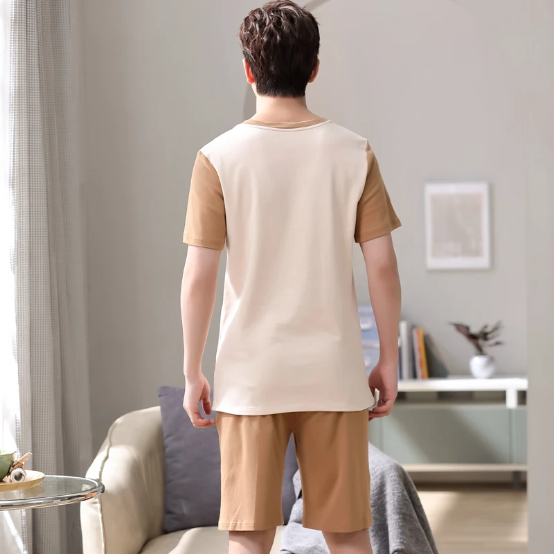 NANJIREN New Summer Men Pajamas Set Home Casual Homewear Short Pajama Suit Short Sleeves O-NECK Shirt Shorts Pajamas Set for Men