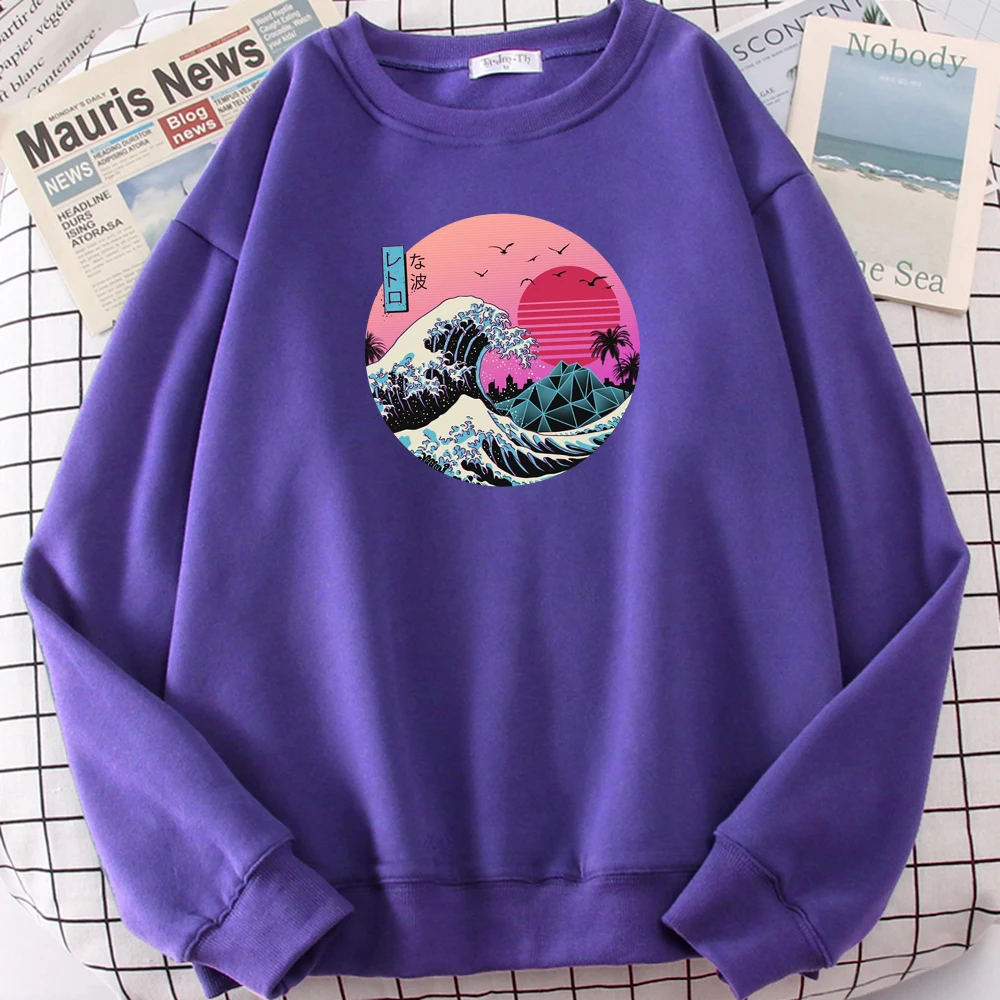 

Женская толстовка Ukiyo в стиле E с большим волнистым принтом, простая повседневная толстовка, осенняя теплая свободная толстовка, хипстерски...