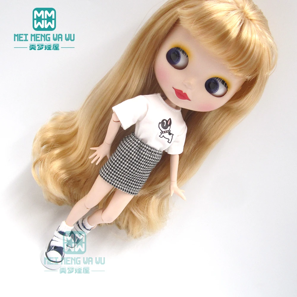 1 шт. одежда Blyth Doll модная футболка черно-белая клетчатая юбка для Blyth Azone OB23 OB24 кукла 1/6 аксессуары