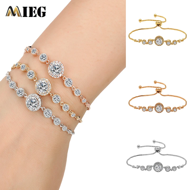 MIEG New 2020 Trendy Rose Gold Color Round CZ Cubic Zirconia Charm Bracelets Bangle For Women or Girl Jewelry Gift | Украшения и