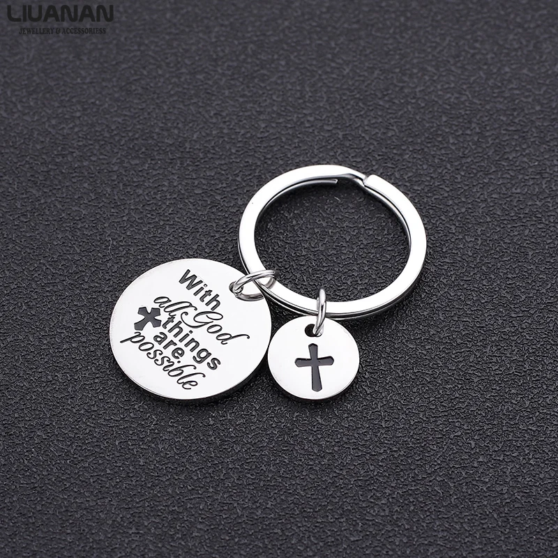 

With God All Things Are Possible Stainless Steel Keychain for Friends Family Jewelry for keys Birthday Gift Key Ring