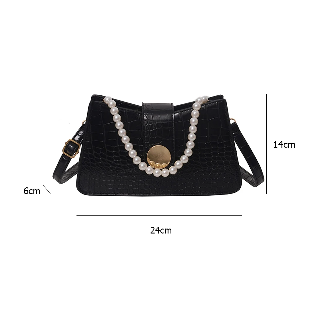 

Pearl Solid Color Shoulder Crossbody Bag Fashion Alligator PU Women Handbag Tote Popular Simple Female Daily Bag