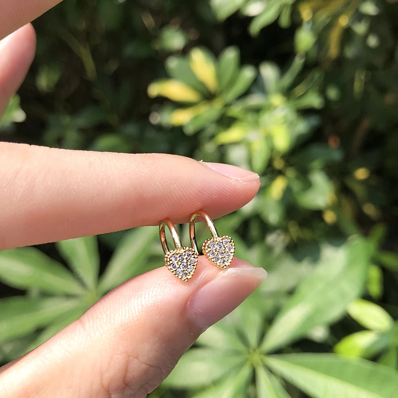 Женские серьги клипсы с фианитом золотистые/медные белыми фианитами класса ААА