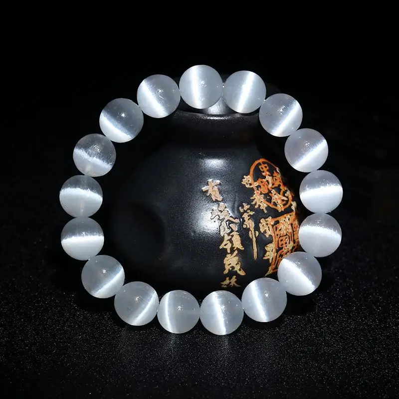 Модный гладкий белый опал браслет Луна камень браслеты женские эластичные