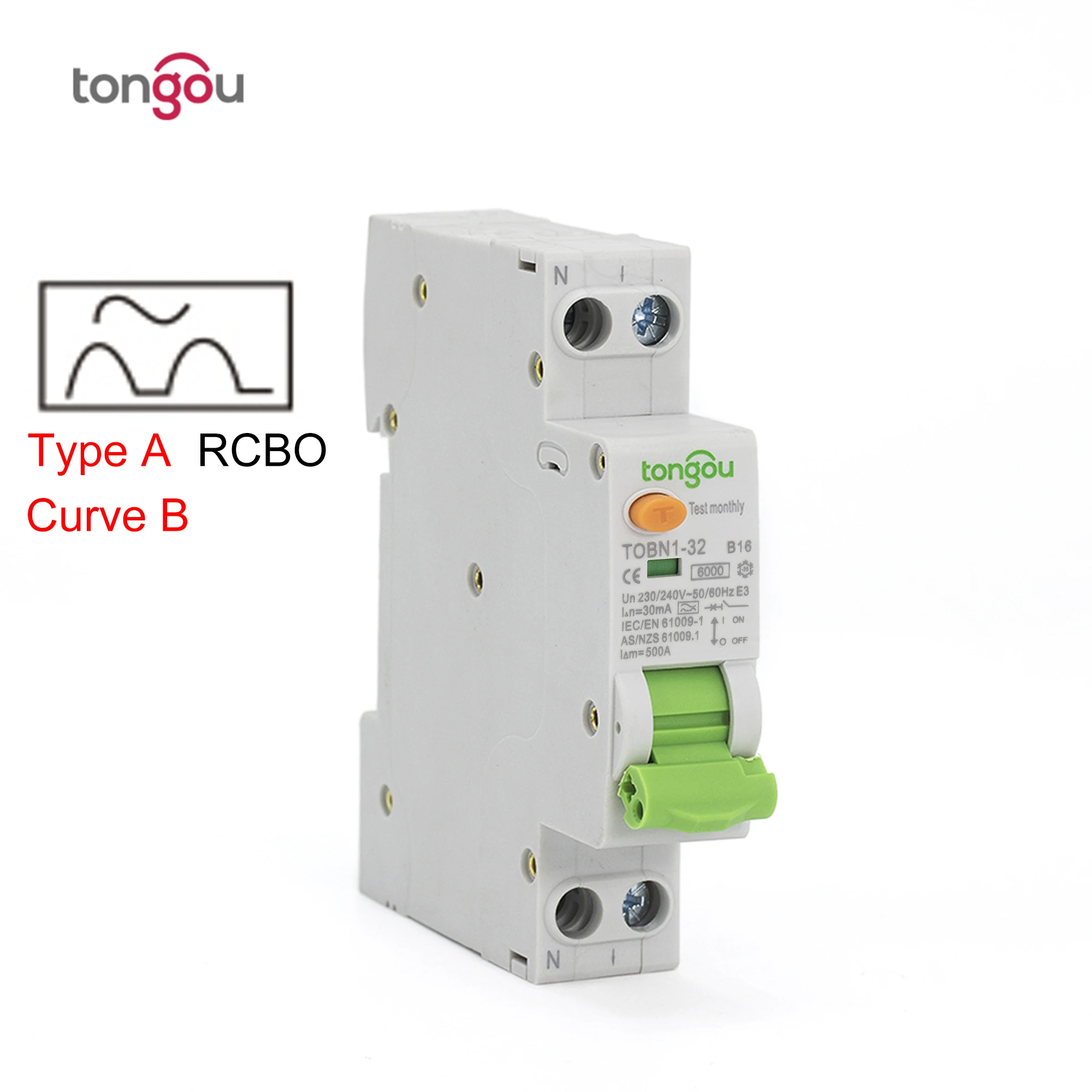

Type A Curve B RCBO 6KA 18mm 16A 10mA 30mA 300mA 1P+N Residual Current Circuit Breaker with Over Current and Leakage Protection