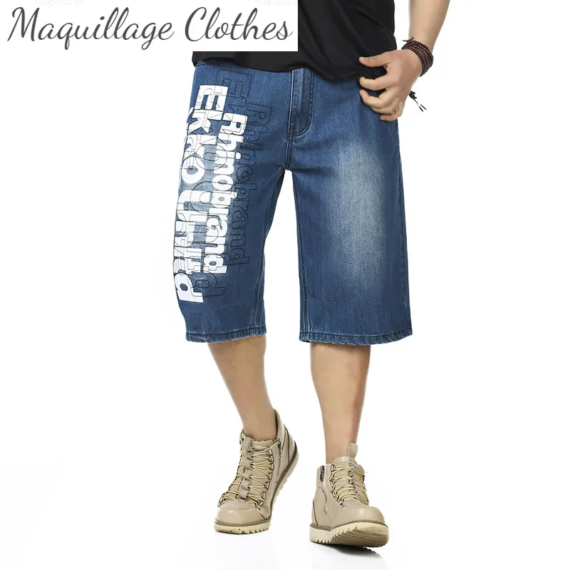 

Men Summer Skateboard Denim Shorts Straight Loose Printed Jeans Shorts For Male Plus Size 30-46 Hip Hop