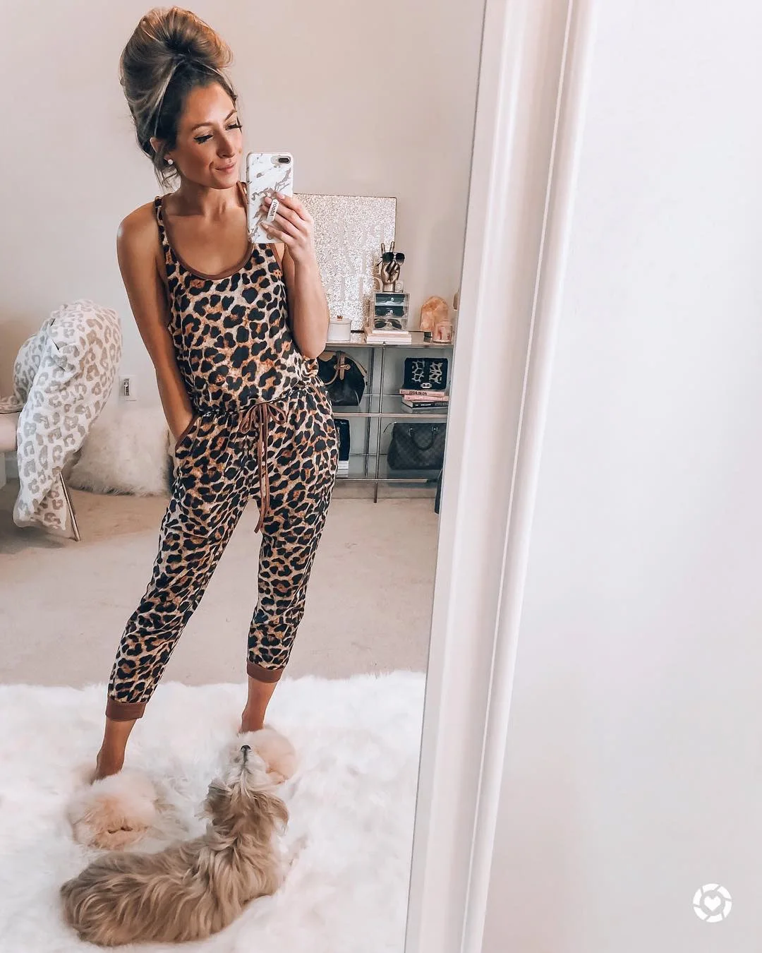 Женский комбинезон без рукавов KALENMOS повседневный Облегающий с леопардовым