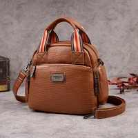 summer new portable double interlayer retro fashion brand multi function luxury large capacity cowhide womens backpack