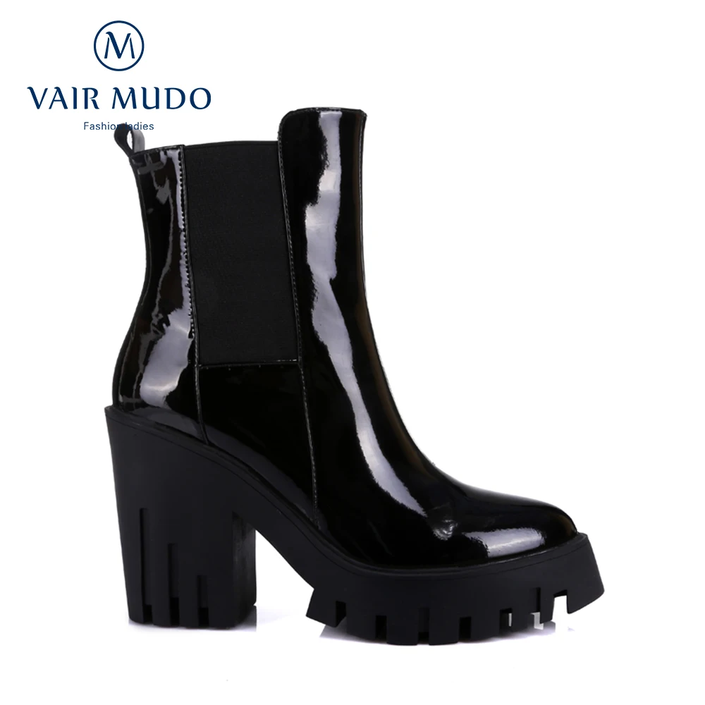 

VAIR MUDO Ankle Boots Shoes HIgh Heels Fashion Elegant Black Shoe Footwear Autumn Winter Concise Boot Platform Round Toe DX203L