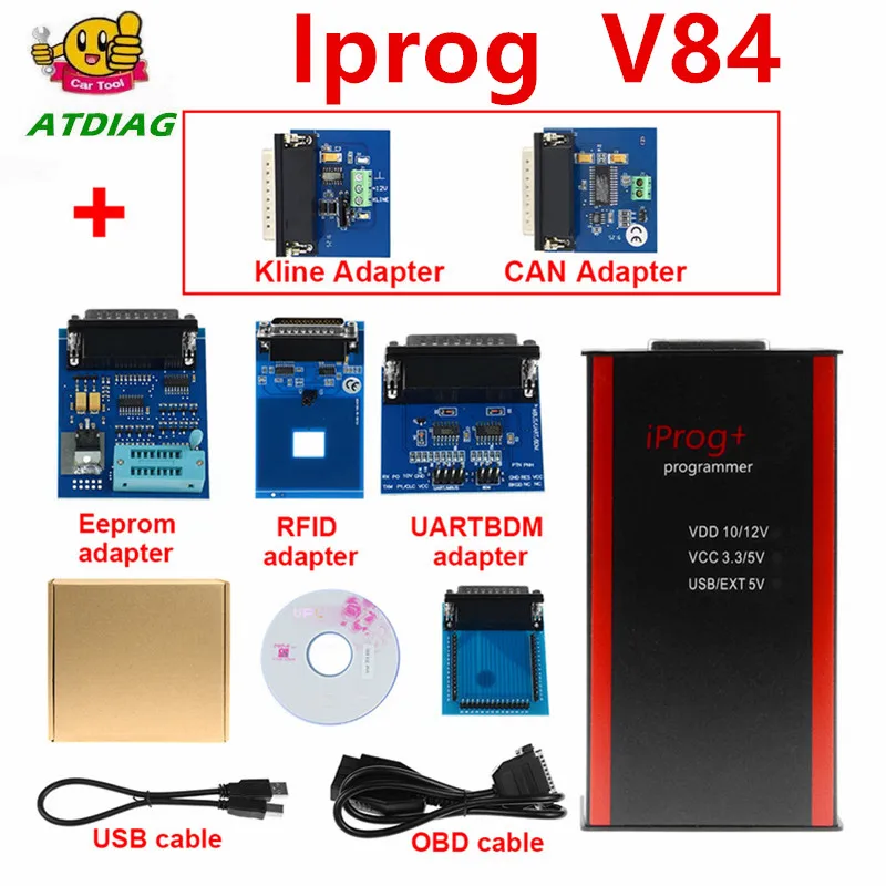 Iprog+ Pro V84 car key programmer support Airbag carradio dpf off ECU IMMO KEY PINABS PINCODE ODO Adjust ect with Full Adapters |