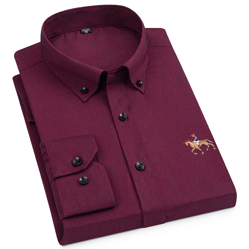 Men's Classic Long Sleeve Bamboo-fiber Men Shirt Pocketless Regular-fit Comfortable Soft Stretchy Non-Iron Solid Man Dress Shirt