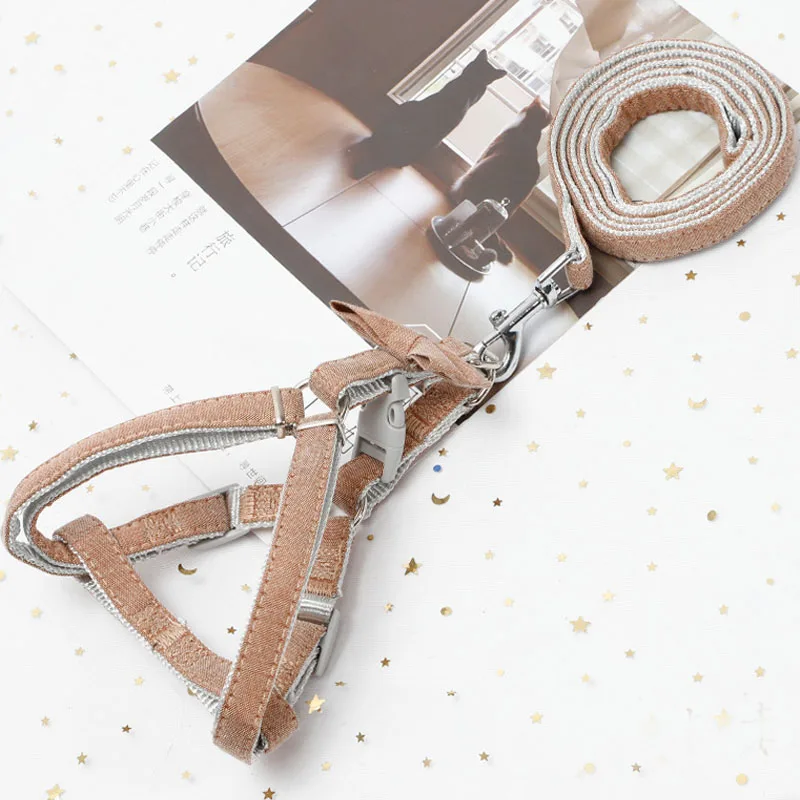 

4 Colors Solid Cat Dog Harness Durable 125cm Dog Leash For Walking Small Cat Bowkot Heavy Duty Adjustable Harness Set For Pet#15
