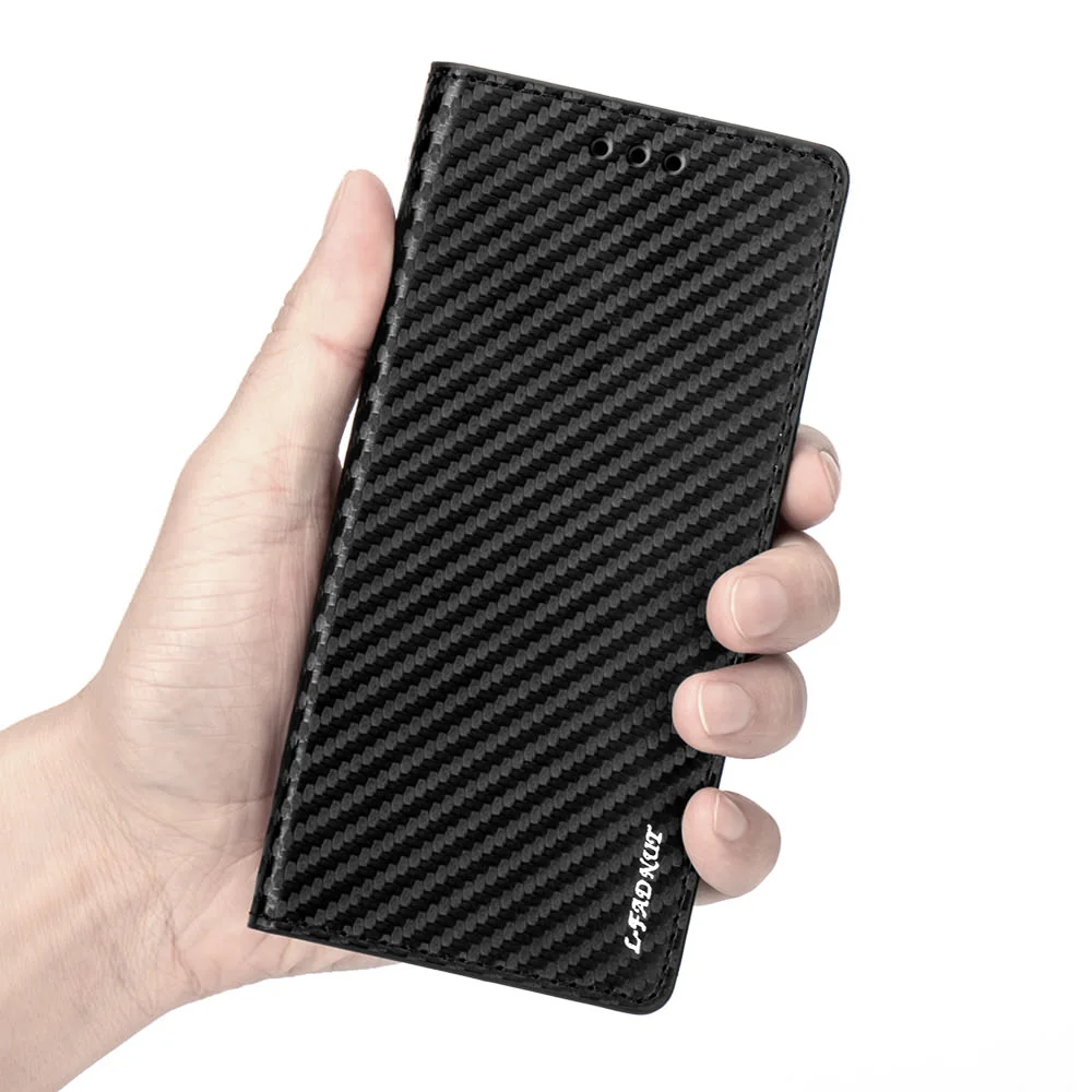 LLZ.COQUE Чехол книжка из углеродного волокна для Samsung Galaxy J4 держатель карт Кожаный