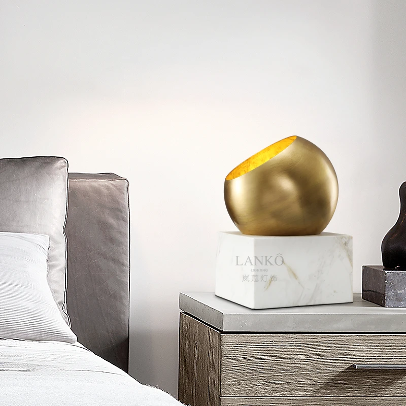 

Marble copper table lamp modern Nordic bedroom bedside lamp simple American desk personalized decorative lamps
