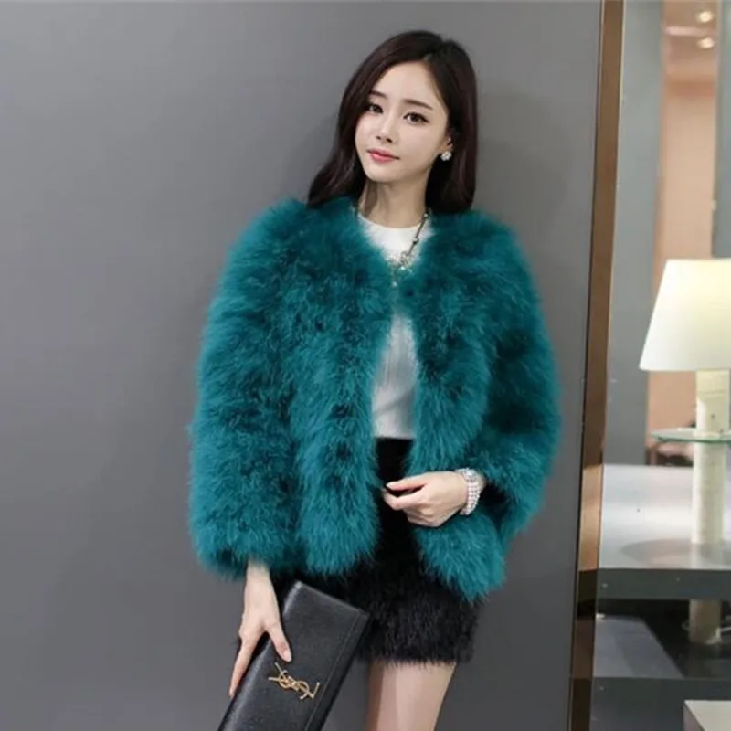 13 Colors Winter Thick Warm Real Ostrich Feathers Fur Coat Short Design Women's Jackets Fur Outwear AS-1 enlarge