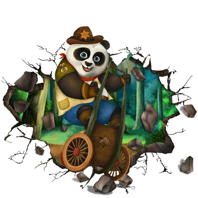 

3D Cartoon Kungfu Panda Breakthrough Wall Sticker Home Decor Kids Room Decoration Vinyl Decals Poster Removable Mural