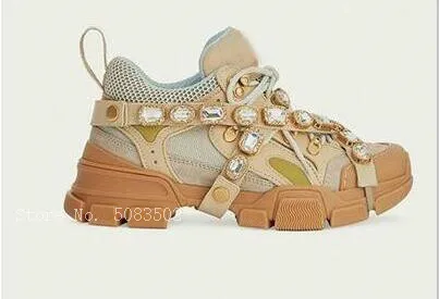 Fashion Genuine Leather Air Mesh Clunky Sneakers Glitter Crystal Belt Women Casual Shoes Sport Shoes tenis feminino