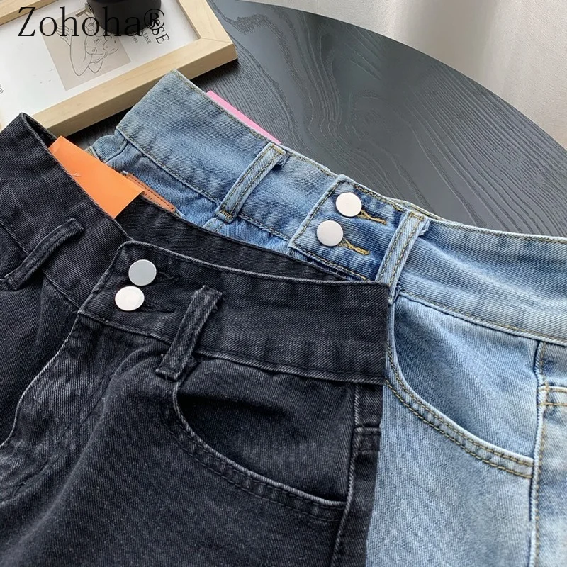

Zohoha 2021 Summer New High Waist Wide Leg Ripped Hot Pants Black Denim Jean Shorts Women Summer Woman Shorts