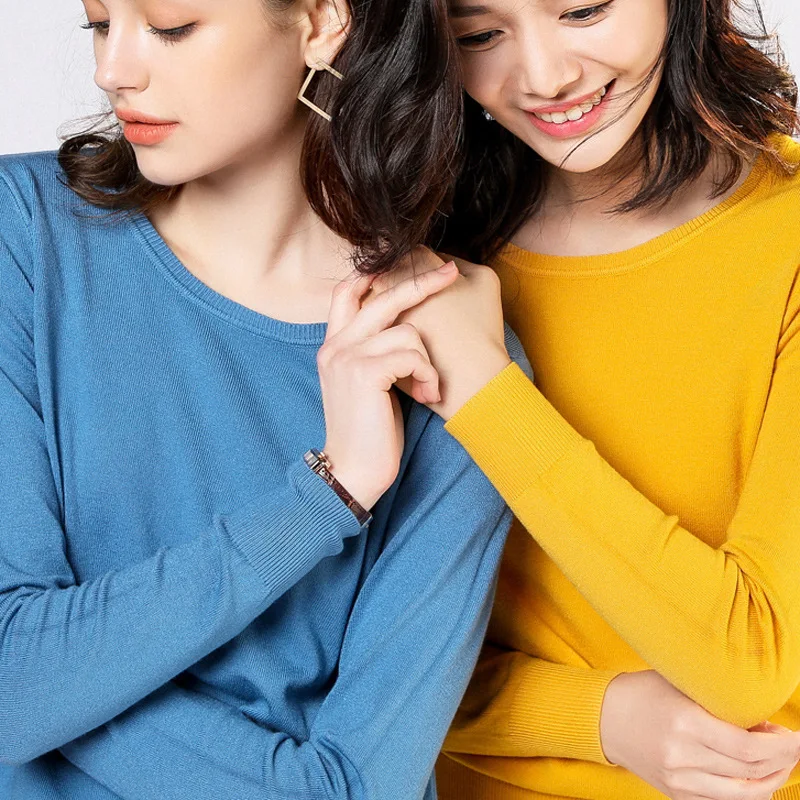 

Sweater Woman 2021 New Causal elasticity Ladies basic sweater Pullovers O Neck Soft Slim Fit Top Knitwear Female Women's Sweater