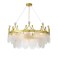 golden crown glass stainless steel dimmable lustre led hanging lamps pendant light suspension luminaire lampen for foyer