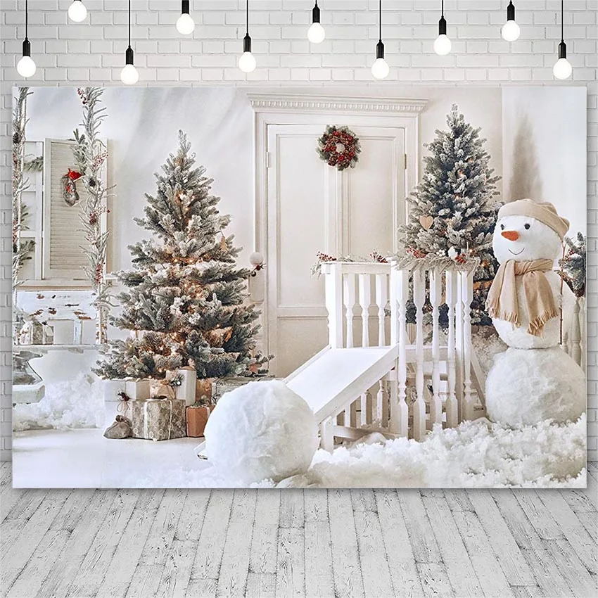 

Avezano Backdrops Winter Merry Christmas Tree Snowman Gifts Wreath Light Decor Banners Photography Background For Photo Studio