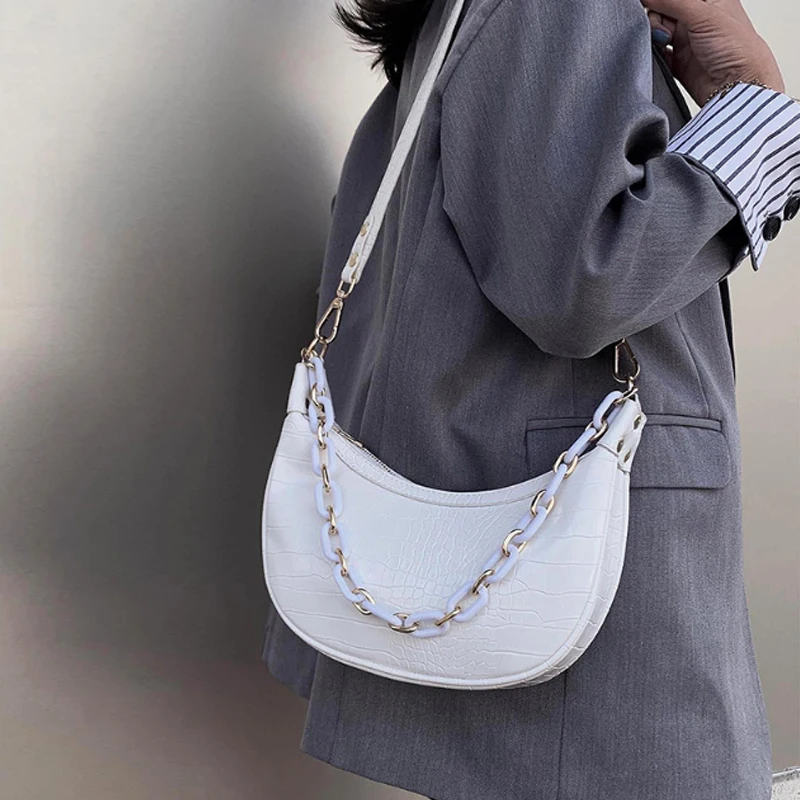 

Luxury Crocodile Pattern Half Moon Bags for Women 2020 Small Chain Handbag High Quality Pu Leather Shoulder Bags