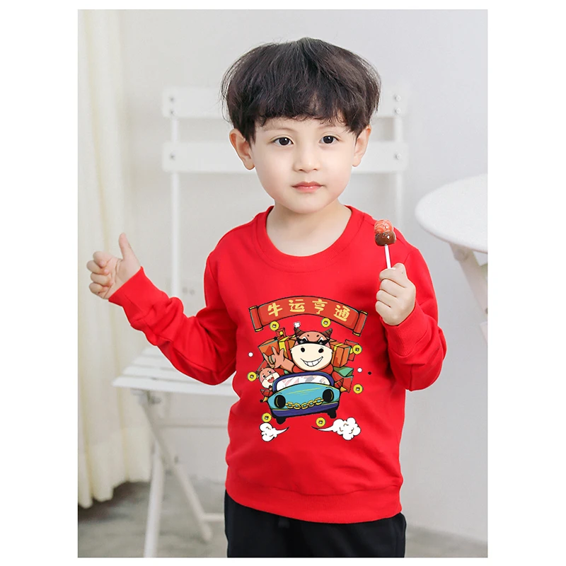 

2021 Spring Autumn New Fashion toddler sweatshirt Solid Color Cartoon Cow Car O-Neck Printing Long sleeves boys clothes