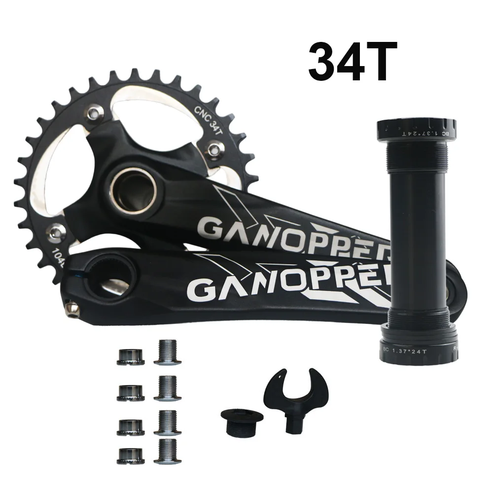 175 мм Fatbike Fat bike crank набор 100 мм BB 104BCD коленчатая цепь 30T 32T 36T 38T 40T 42T 104 мм BCD односкоростная цепь - Цвет: 34T black crankset