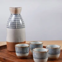 5pc japanese ceramic sake jug retro small wine cup shochu set ancient style ancient rhyme warm jug household yellow wine ice jug