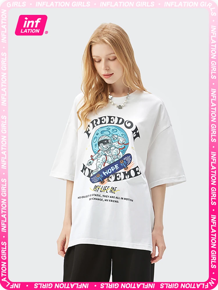 

INFLATION Funny Printing T-shirts Woman Hip Hop Oversized Tees Unisex Summer Casual Short Sleeve T-shirts Female Tops