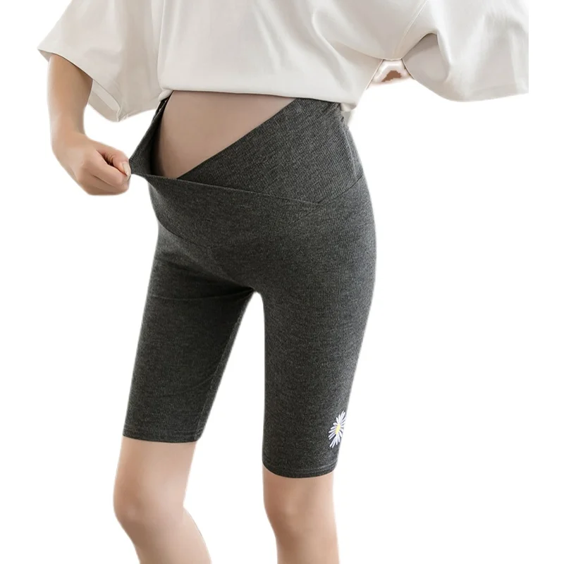 

625# Summer Thin Maternity Half Pants Across V Elastic Waist Belly Skinny Legging for Pregnant Women Sports Pregnancy Shorts