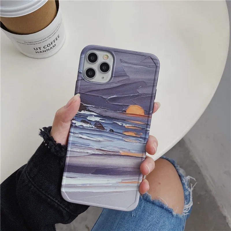 

Новинка 2022 изящный Океанский рассвет Картина маслом Рамка для Фото чехол для телефона iPhone 13 12 11 Pro XS Max Xr 8 7P мягкая задняя крышка Coque